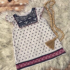 Kids Boutique White and Navy Paisley Dress with Lavender Accents